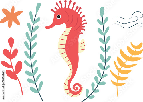 seahorse in flat style on white background isolated vector