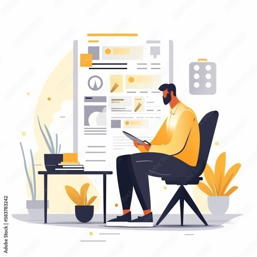 Fototapeta premium Businessman audits online docs with quality assessment management checklist. Evaluates business docs, analyzes market data reports, consults for plan review