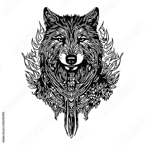 Viking wolf, isolated isolated on white background, vector illustration.