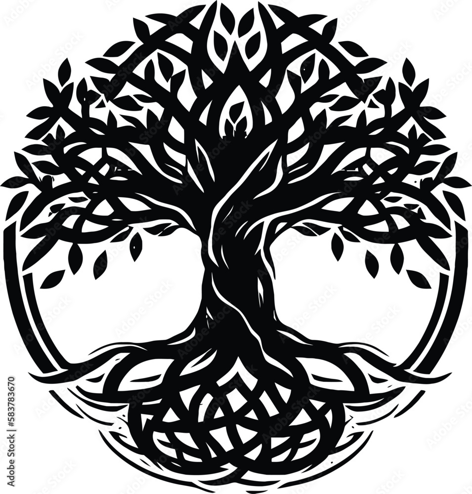 Yggdrasil tree, vector isolated on white background, vector ...