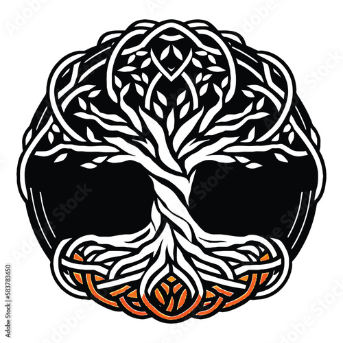 Yggdrasil tree, vector isolated on white background, vector illustration.