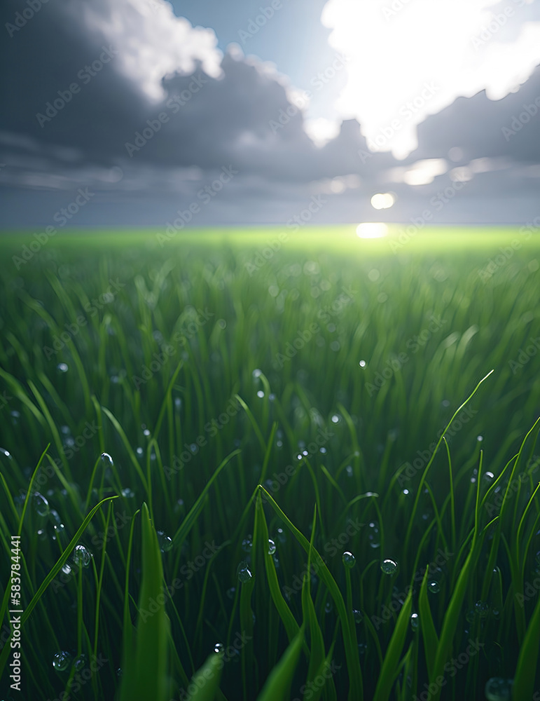 Obraz premium Little drops of dew on the grass after the storm