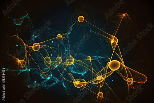 connected atom and stars molekule background, abstract lines wiht fog and technological futuristic gloomy looking design for mindset and art style  photo