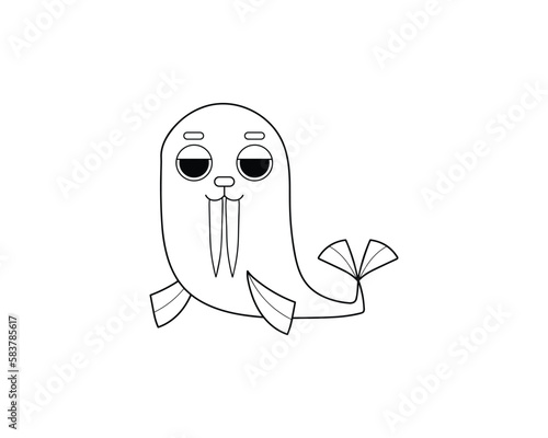 Walrus vector isolated outline icon. Walrus animal vector icon. Walrus icon 