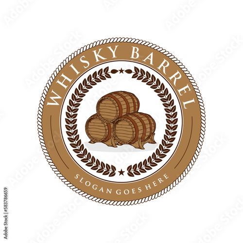 Whisky barrel logo. Single malt whiskey on white background