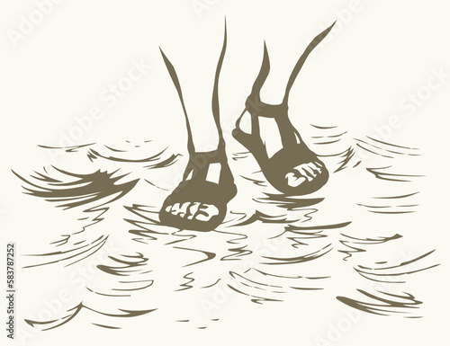 Legs walk on the water. Vector drawing