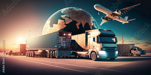 logistic network distribution on background. Logistic and transport concept. Generative AI