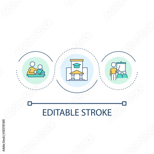 Educational institutions work loop concept icon. Access to knowledge for everyone. Studying abstract idea thin line illustration. Isolated outline drawing. Editable stroke. Arial font used