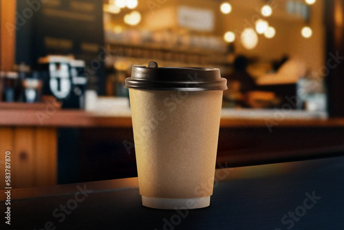 Empty wood table with blur interior coffee shop restaurant or cafe for background.