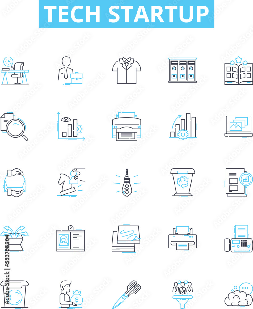 Tech startup vector line icons set. Tech, Startup, Technology, Innovation, Entrepreneur, Venture, Software illustration outline concept symbols and signs