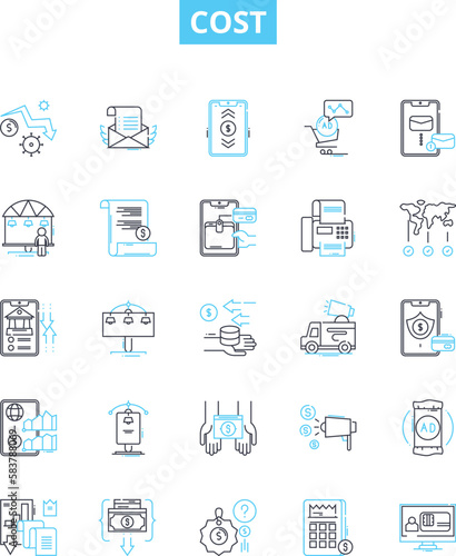Cost vector line icons set. Expense, Price, Tariff, Levy, Vendor, Outlay, Toll illustration outline concept symbols and signs