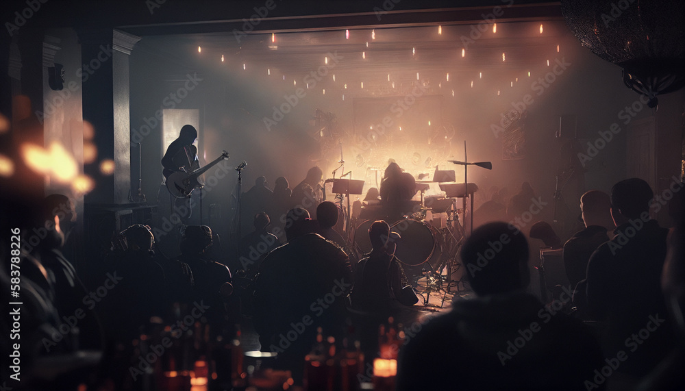 ライブハウスで演奏するバンド・アーティスト・ギタリスト(AI生成画像・Generative AI)
ライブハウスで演奏するバンド・アーティスト・ギタリスト(AI生成画像・Generative AI)