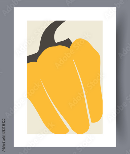 Still life pepper bulgarian vegetable wall art print. Printable minimal abstract pepper poster. Contemporary decorative background with vegetable. Wall artwork for interior design.