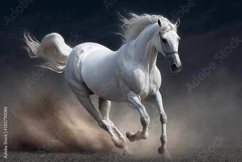 Murais de parede Galloping white horse, in the steppes