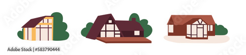 Residential suburban houses in nature set. Countryside dwellings exteriors, a...
