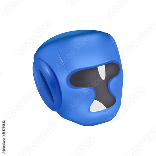 Blue mask for boxing 3D illustration. Cartoon drawing of headgear for boxers or athletes in 3D style on white background. Boxing, sports, protection, healthy lifestyle concept