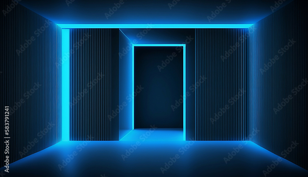 Abstract blue neon lines background  new quality universal colorful technology stock image illustration design, generative ai