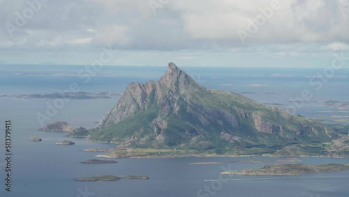 Hestmona Island From Luroyfjellet Mountain In Nordland, Norway - wide photo