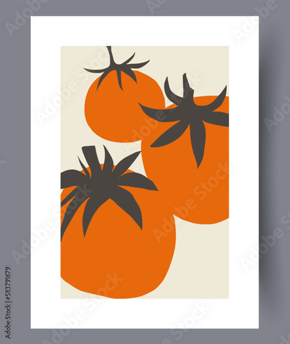 Still life vegetables ripe tomatoes wall art print. Contemporary decorative background with tomatoes. Wall artwork for interior design. Printable minimal abstract vegetables poster.