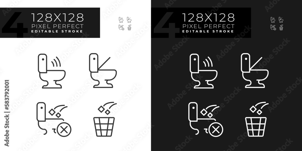 Toilet usage recommendations pixel perfect linear icons set for dark ...
