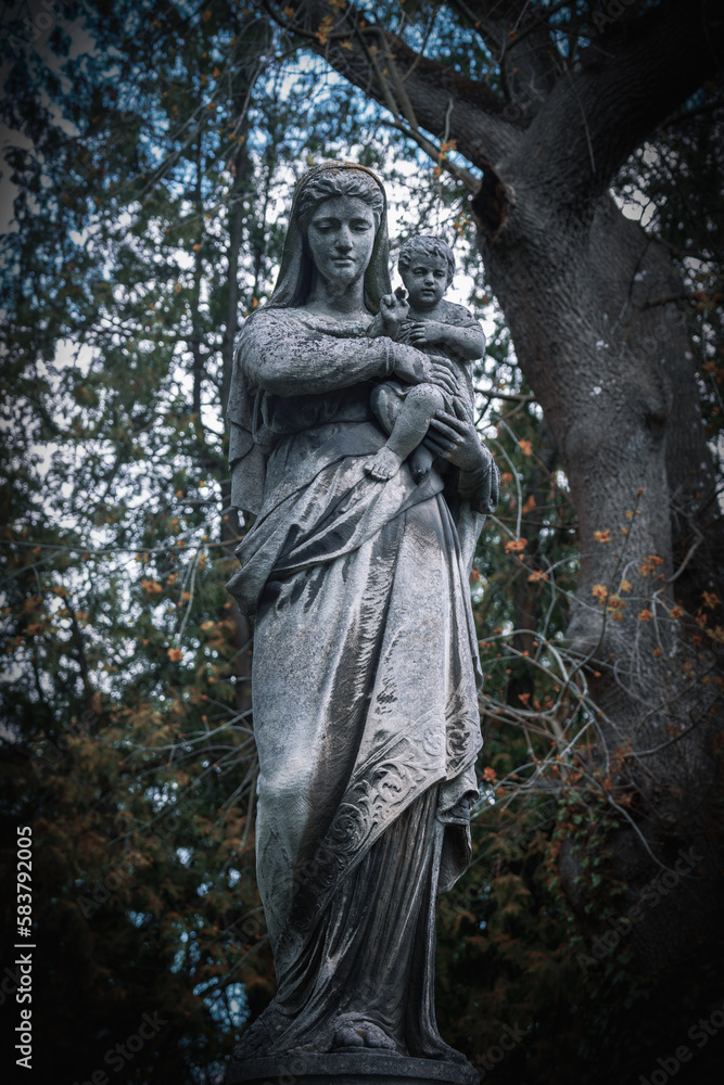 Ancient statue of Virgin Mary and baby Jesus Christ Ancient statue of Virgin Mary and baby Jesus Christ