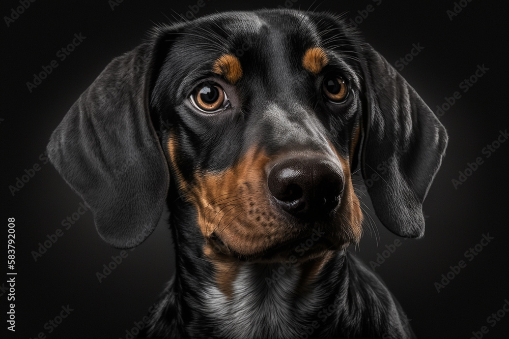 Majestic Black and Tan Coonhound Dog on Dark Background - A True Hunter's Companion