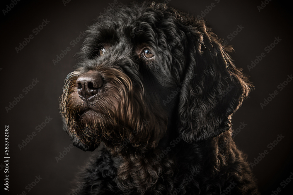 Majestic Black Russian Terrier Dog on Dark Background