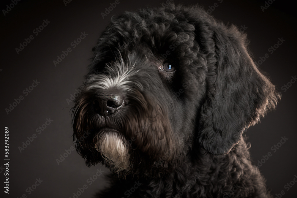 Majestic Black Russian Terrier Dog on Dark Background Majestic Black Russian Terrier Dog on Dark Background