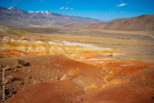 Natural texture of sandstone in colorful Mars in Altai Mountains, place named Mars 1 in Altai Republic, Russia. 