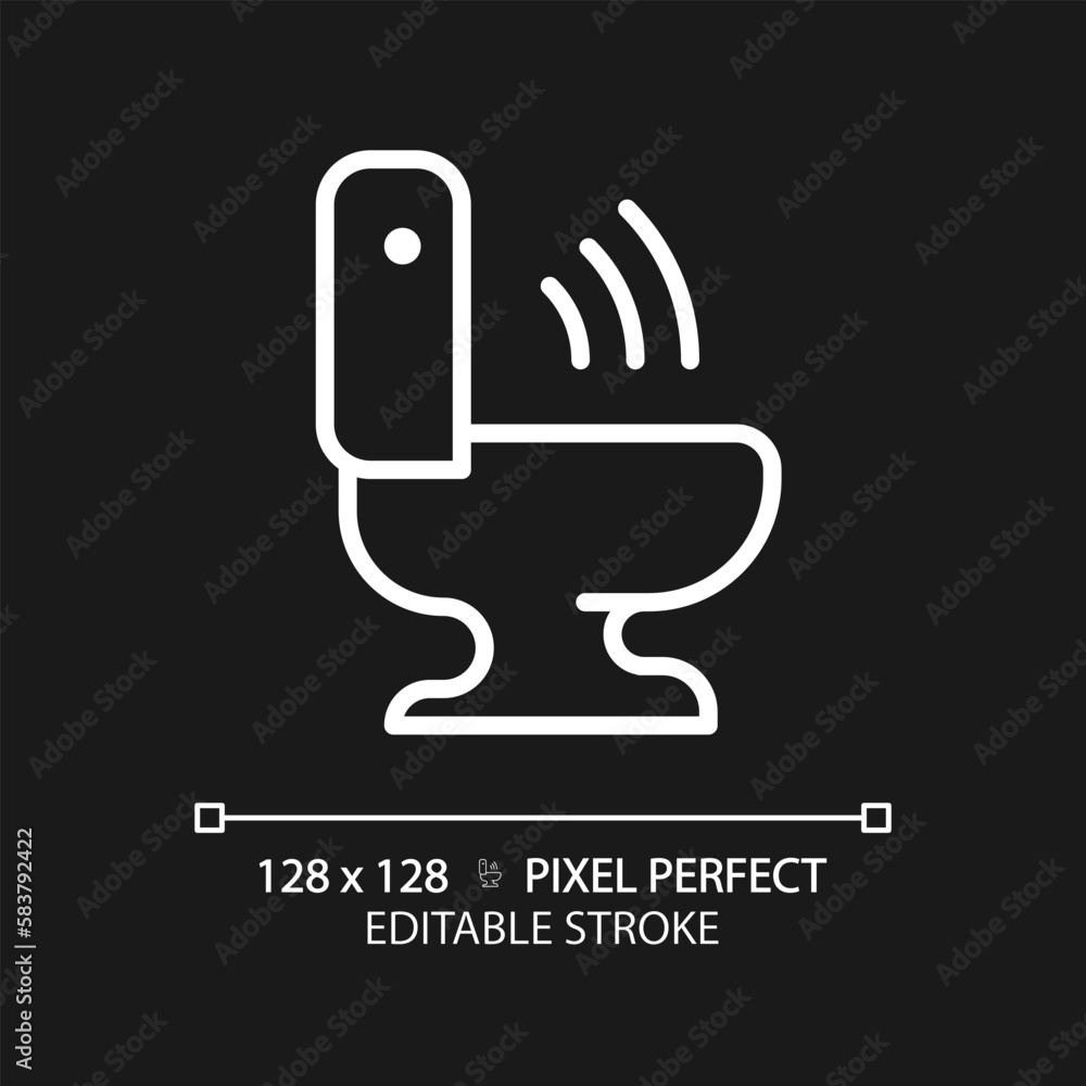 Automatic flush pixel perfect white linear icon for dark theme. Technology for toilet room improvement. Restroom equipment. Thin line illustration. Isolated symbol for night mode. Editable stroke