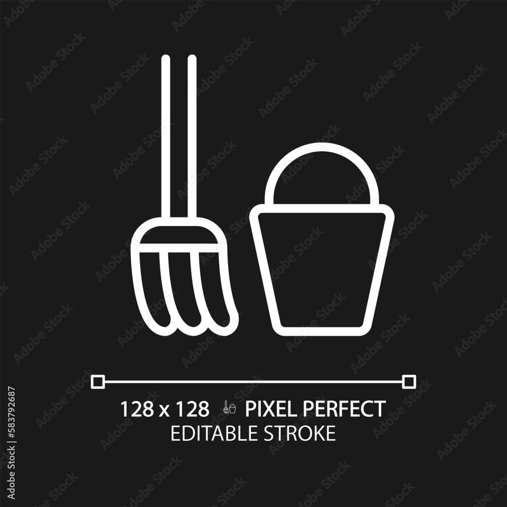 Staff only enclosure pixel perfect white linear icon for dark theme. Janitor room with equipment. Toilet cleaning tools. Thin line illustration. Isolated symbol for night mode. Editable stroke Staff only enclosure pixel perfect white linear icon for dark theme. Janitor room with equipment. Toilet cleaning tools. Thin line illustration. Isolated symbol for night mode. Editable stroke