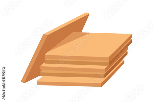 Fiberboard stack, wood fiber board. Fibreboard, MDF, wooden construction material for building industry. Rectangle hardboard. Flat vector illustration isolated on white background