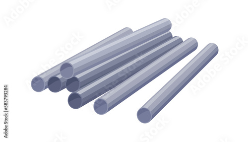 Stainless steel pipes for building industry, engineering. Metal long cylindri...