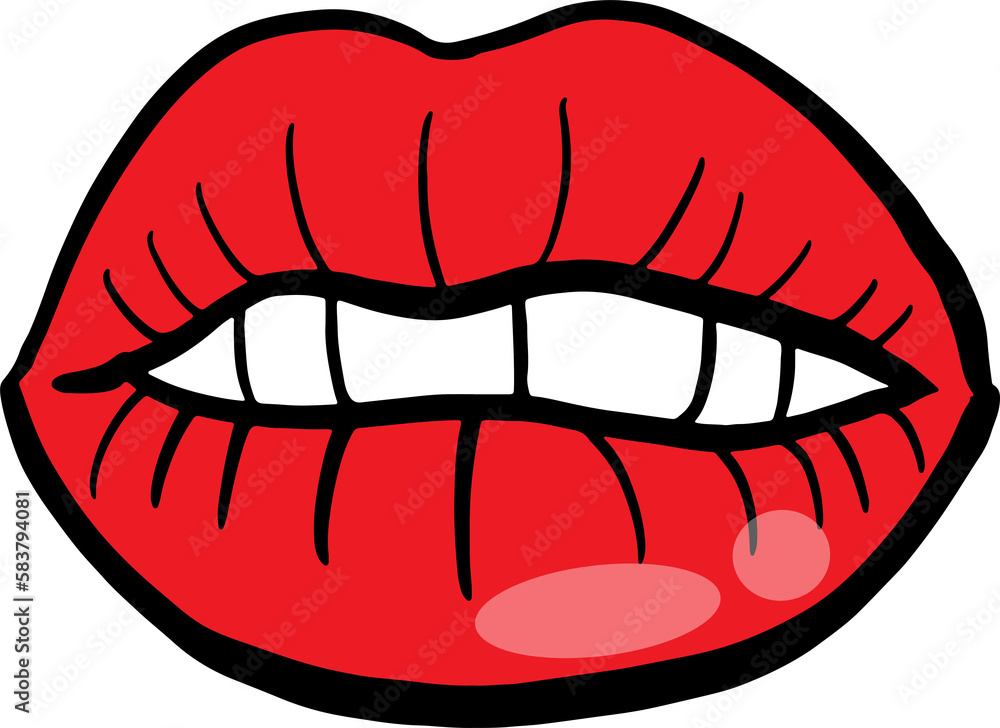 The red lip cartoon drawing for stamp or sticker The red lip cartoon drawing for stamp or sticker