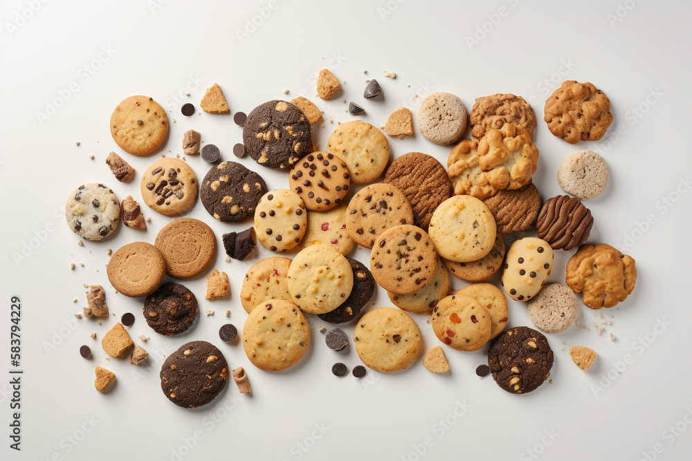 chocolate chip cookies. white background. generative ai chocolate chip cookies. white background. generative ai