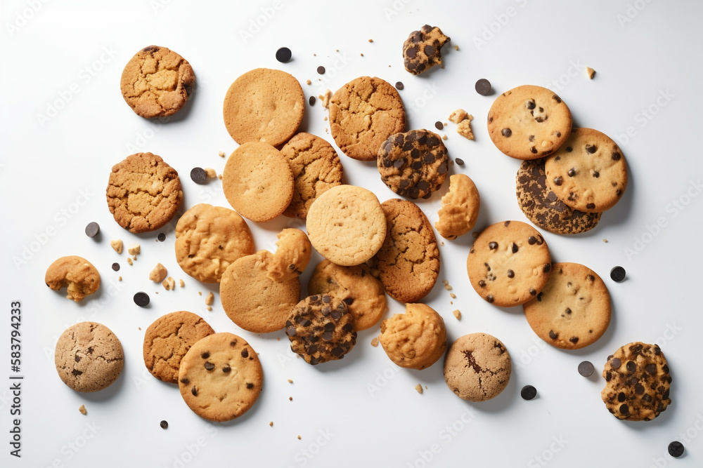 chocolate chip cookies. white background. generative ai chocolate chip cookies. white background. generative ai