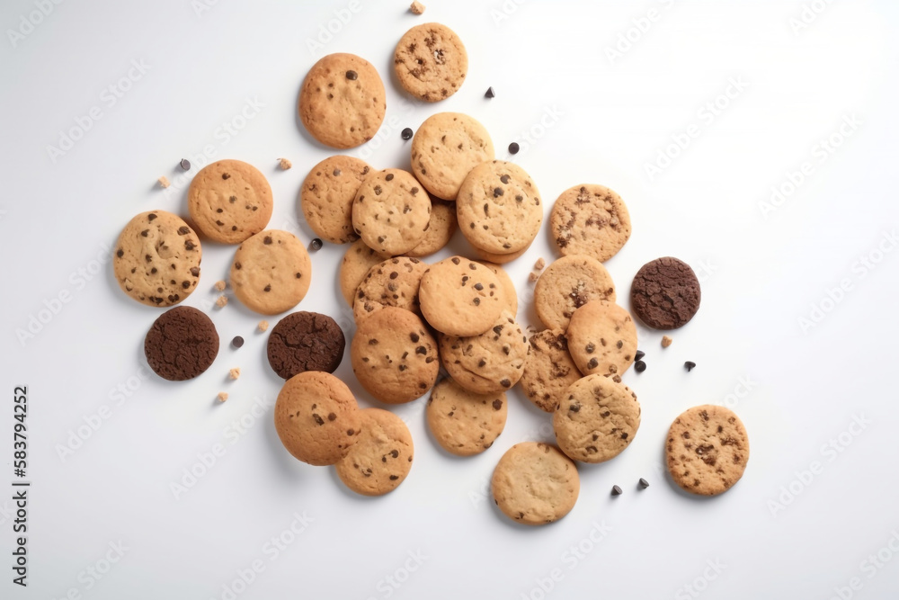 chocolate chip cookies. white background. generative ai chocolate chip cookies. white background. generative ai