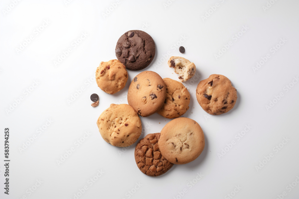 chocolate chip cookies. white background. generative ai chocolate chip cookies. white background. generative ai