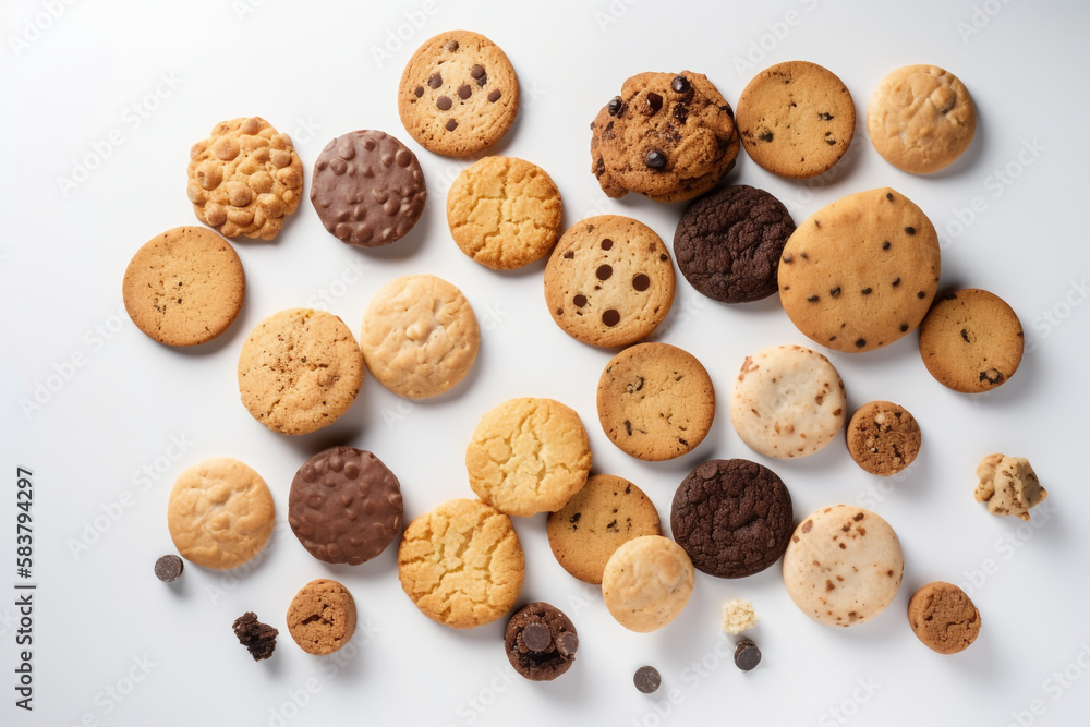 chocolate chip cookies. white background. generative ai chocolate chip cookies. white background. generative ai