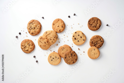 chocolate chip cookies. white background. generative ai