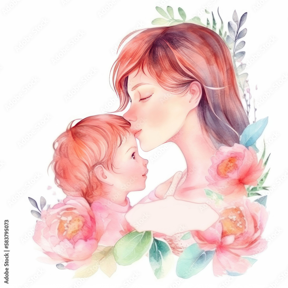 Mother's Day watercolor background. Illustration AI Generative.