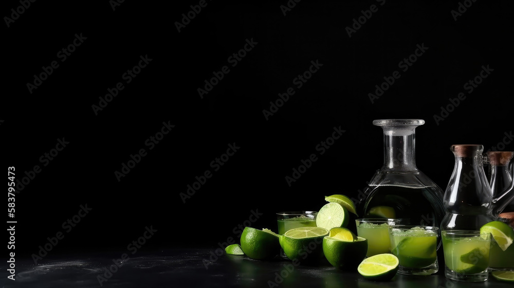 Set for tequila party with lime and salt Illustration AI Generative. Set for tequila party with lime and salt Illustration AI Generative.