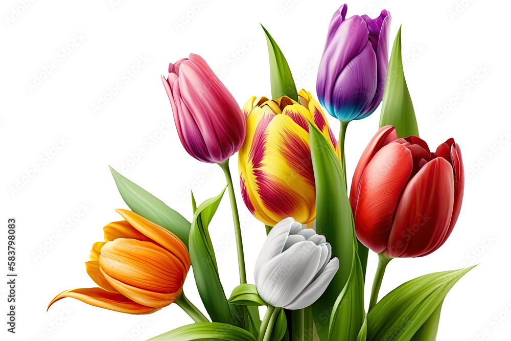 Colorful tulips isolated on transparent, Generative AI Colorful tulips isolated on transparent, Generative AI