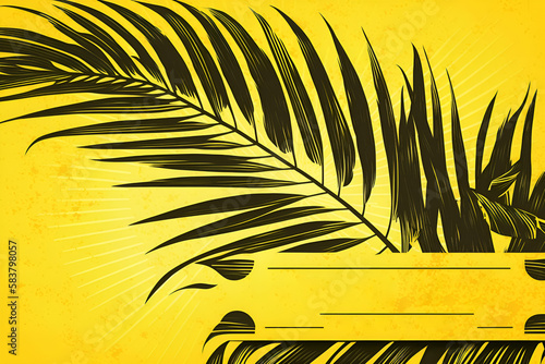 Graphic palm leave background, palm sunday greeting card, tropic background. AI-generated image.