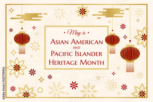 Asian American and Pacific Islander Heritage Month Horizontal Poster. May Month Celebration and Awareness. Vector Illustration. Social media post, website header, banner, promotion graphic resource