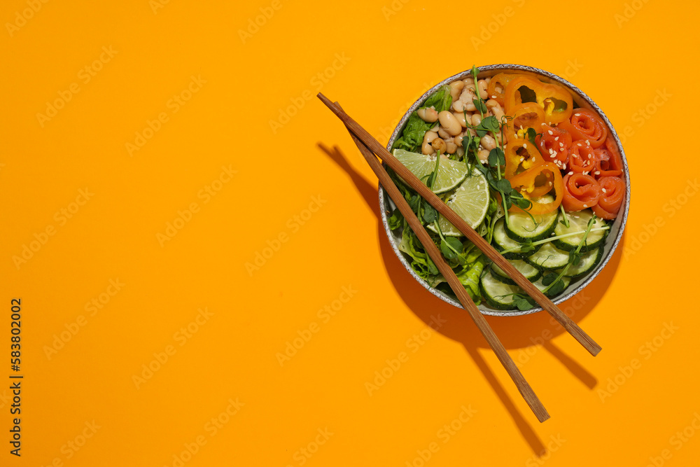 Bowl with tasty and nutritious food, space for text Bowl with tasty and nutritious food, space for text