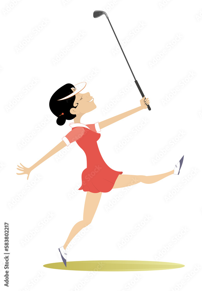 Golfer woman on the golf course. 
Golfer woman going to play golf. Isolated on white background
