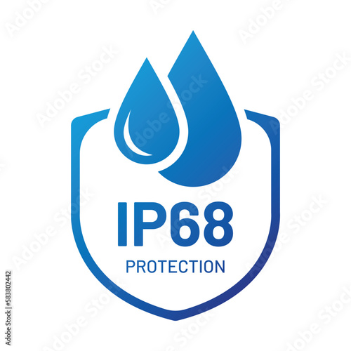 Dust and water protection ip68 standard. Dust-proof label. Vector image.