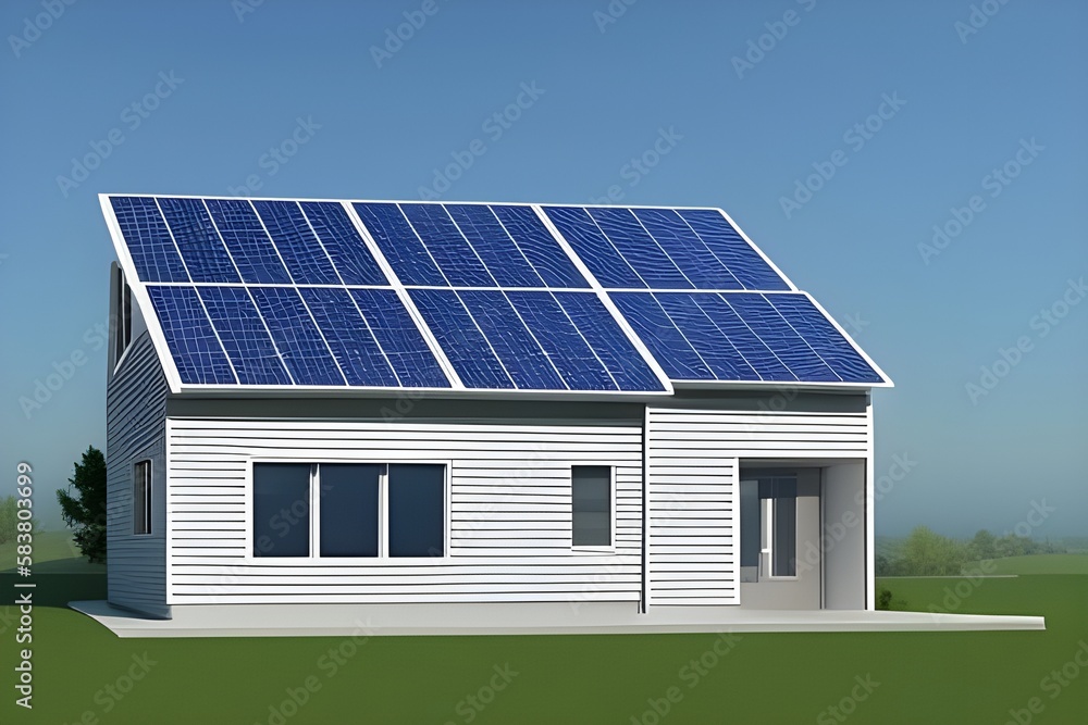 Prosta ilustracja przedstawiająca dom z panelami słonecznymi, nowoczesna technologia, ochrona środowiska, czysta energia, oszczędność. Wygenerowane przy użyciu AI. Prosta ilustracja przedstawiająca dom z panelami słonecznymi, nowoczesna technologia, ochrona środowiska, czysta energia, oszczędność. Wygenerowane przy użyciu AI.