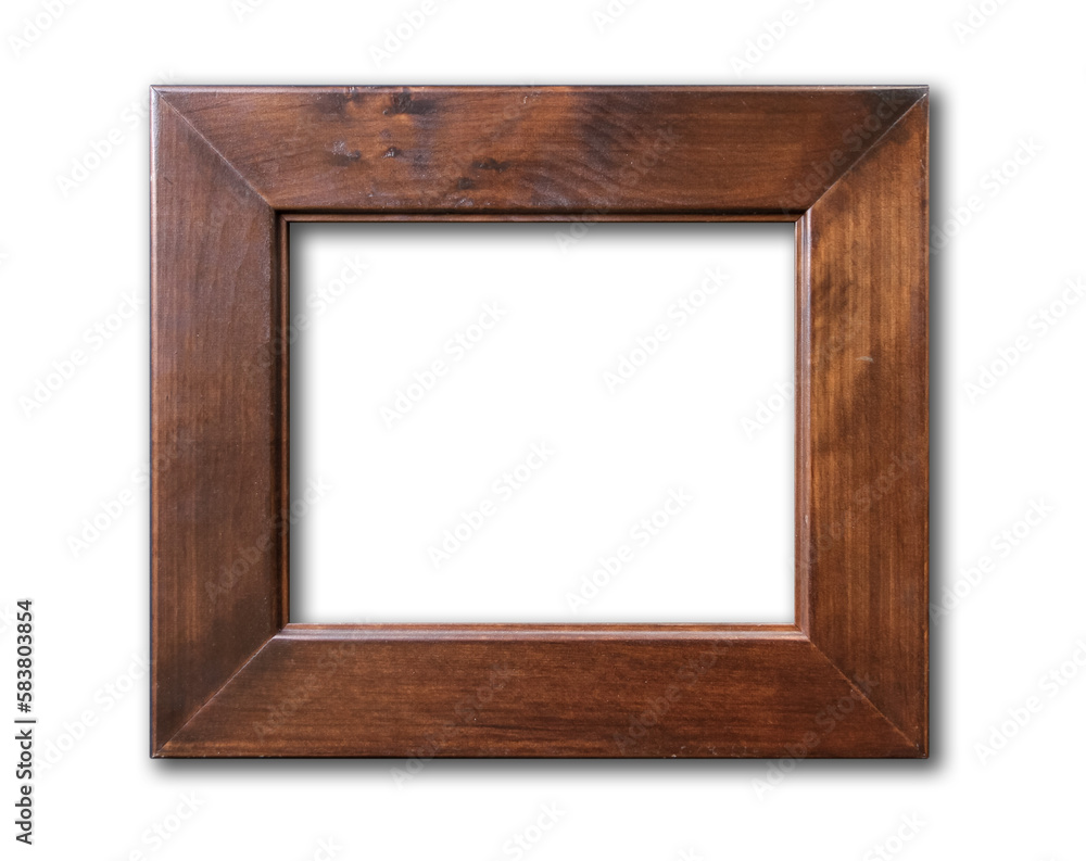 Old rustic wooden picture frame hanging on a white wall Old rustic wooden picture frame hanging on a white wall